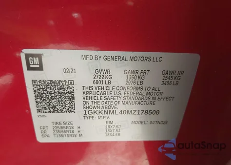 2021 GMC Acadia Fwd Slt z USA, uszkodzony, nr VIN 1GKKNML40MZ178500